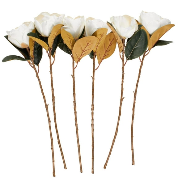 30" Plastic Floral Tall Magnolia Artificial Flower Stem, by DecMode (6 Count)