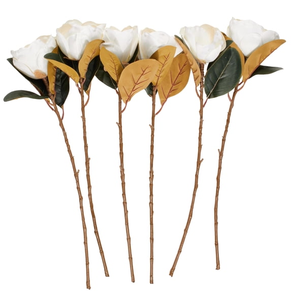30" Plastic Floral Tall Magnolia Artificial Flower Stem, by DecMode (6 Count)
