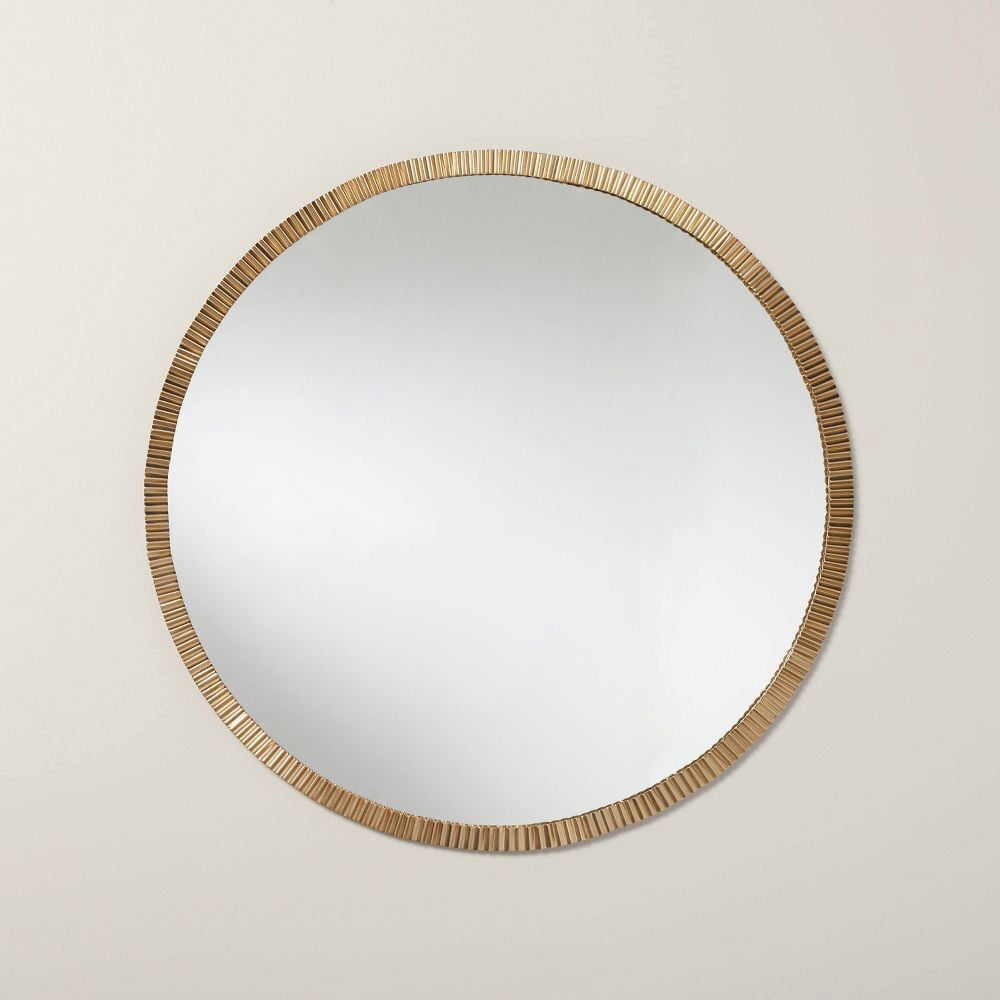 30" Pleated Brass Round Wall Mirror Antique Finish - Hearth & Hand with ...