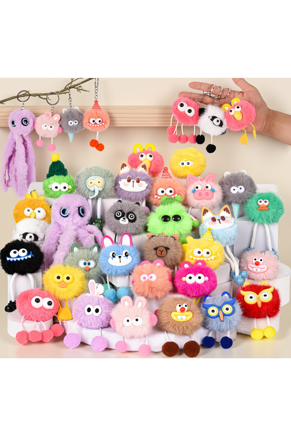 30 Plush Keychains Set, Assorted Styles Soft Furry Keychain for Women , Bulk Party Favors Gift Bag Fillers