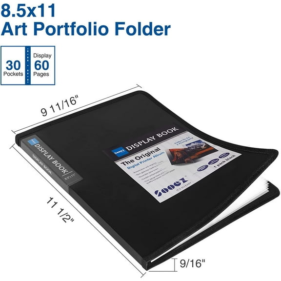 30-Pocket Binder with Plastic Sleeves 8.5x11, Heavy Duty Art Portfolio Folder with Clear Sheet Protectors, Display 60 Pages, Presentation Book for Artwork, Document Organizer Binder - 4 Pack