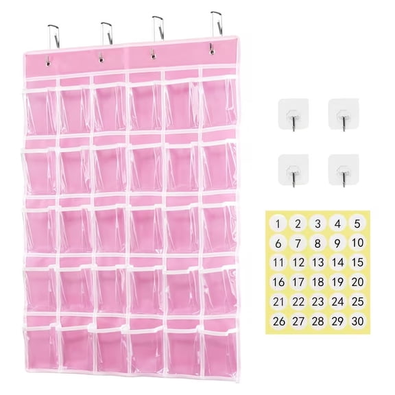 30 Pocket Classroom Pocket Chart Organizer - Cell Phone & Calculator Holder with Number Stickers and Versatile Hooks for Teachers and Students