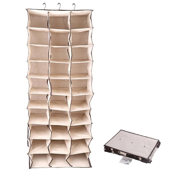 30-Pocket Over The Door Shoe Organizer, Hanging Storage Bag for Closet, Non-Woven Fabric with Clear PVC Windows, No Drill Space Saver for Shoes, Accessories, Toys