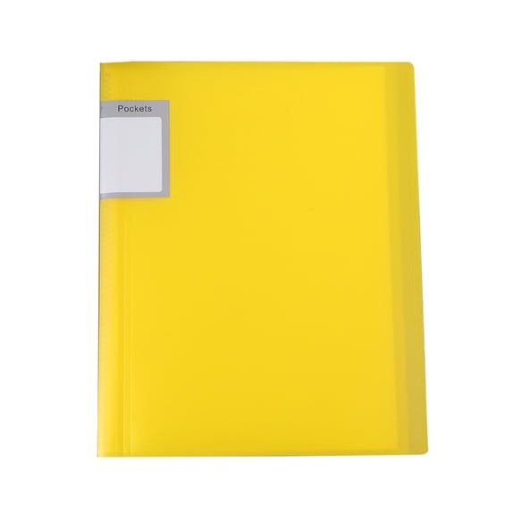 30 Pocket Presentation Book A4 Display Portfolio Plastic File Organizer Soft Cover Folder for Certificates Reports School Office Document Storage Yellow