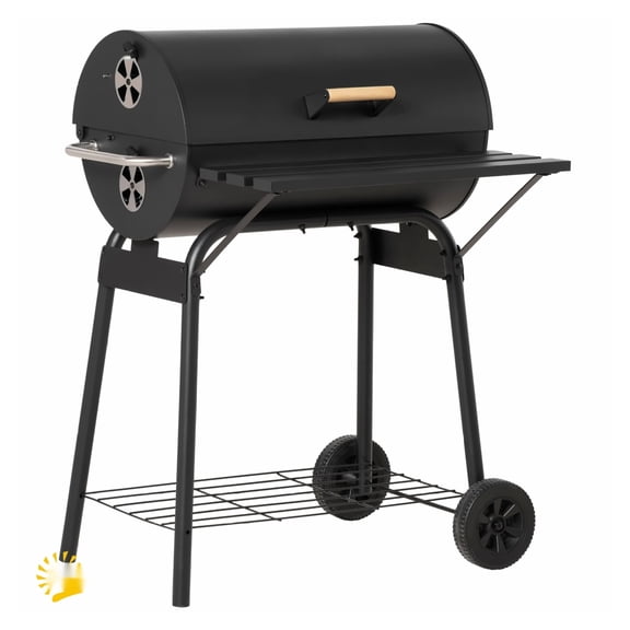 30" Portable Charcoal Grill with Wheels - Outdoor BBQ Adjustable Rack & Shelf