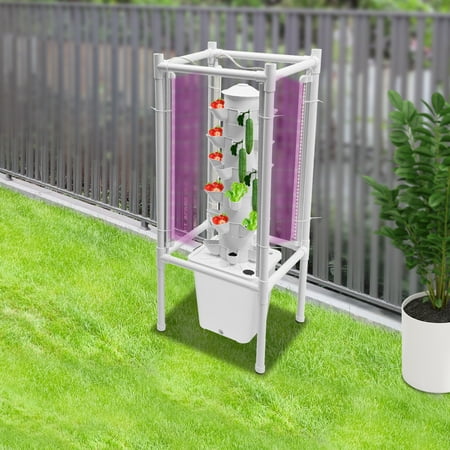 PEAKORA30-Pot Vertical Hydroponic Tower System Set with LED Lighting & Auto-Watering