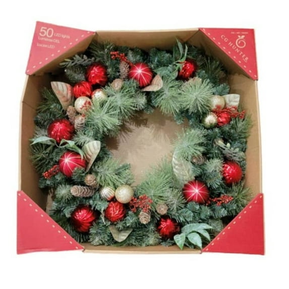 30" Pre-Lit Deco Wreath Holiday Christmas Door Hanging Battery Operated
