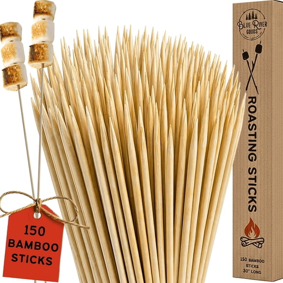 30 Premium Smores Sticks - Bulk 150 Pack with Giftable Storage Box - Marshmallow Sticks for Fire Pit - Smores Skewers Camping Essentials - Sturdy Marshmallow Roasting Sticks - Smore Sticks