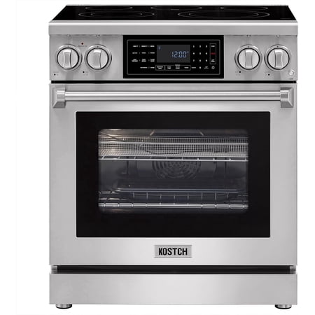 30" Professional Electric Range with Smart Tilt Touch Control Panel, 4.8 cu ft True Convection Oven, 5 Burner Cooktop, Air Fry, Self-Clean (Stainless Steel)