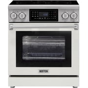 30" Professional Electric Range with Smart Tilt Touch Control Panel, 4.8 cu ft True Convection Oven, 5 Burner Cooktop, Air Fry, Self-Clean White