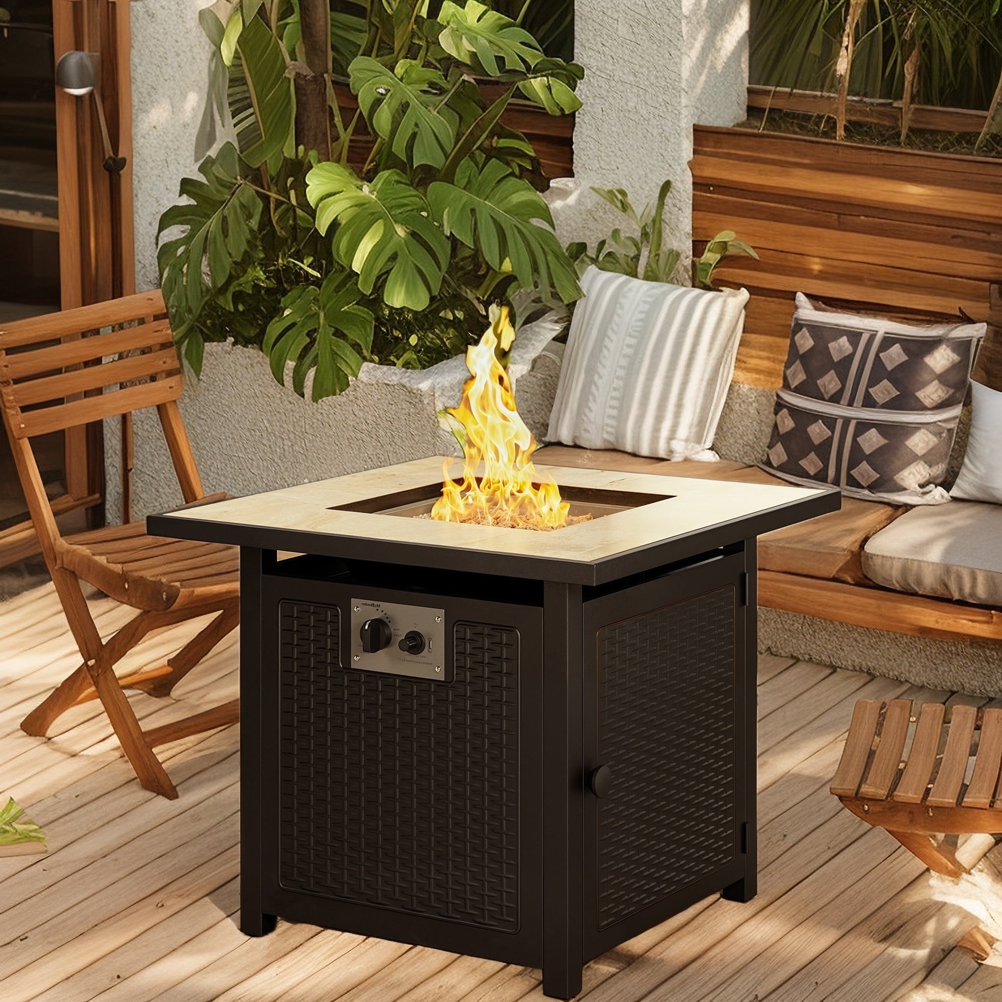 30''  Propane Fire Pit, 50,000 BTU Fire Pit Table with Lid and Lava Rocks for Outdoor, Patio, Garden