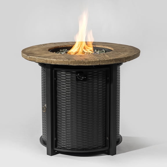 30" Propane Fire Pit Table with Wood Grain Finish 50000 BTU Patio Heater & Rain Cover Included