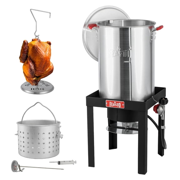 30 QT Turkey Fryer Pot with Basket and Burner, Aluminum Crawfish Boiler Steamer with 50,000 BTUs Propane Gas Burner, Outdoor Cooker for Lobster, Crab, Shrimp Boiling and Turkey Frying