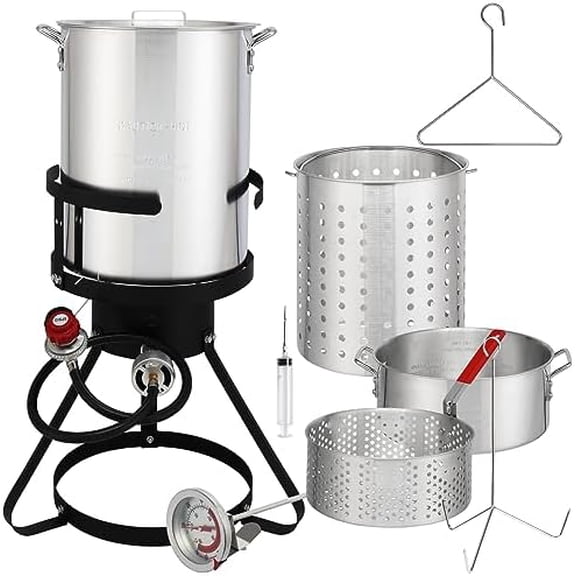 30 Qt. Turkey Fryer Pot with Basket and Burner, 10 Qt. Fish Fryer, 54,000 BTU Outdoor Turkey Fryer, Durable Aluminum for Outdoor Cooking, Thanksgiving$$Garden & Patio