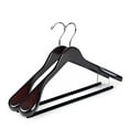 thumbnail image 1 of 30 Quality Luxury Curved Wooden Suit Hangers Wide Wood Hanger for Coats with Velvet Bar for Pants Mahogany Finish (30), 1 of 6