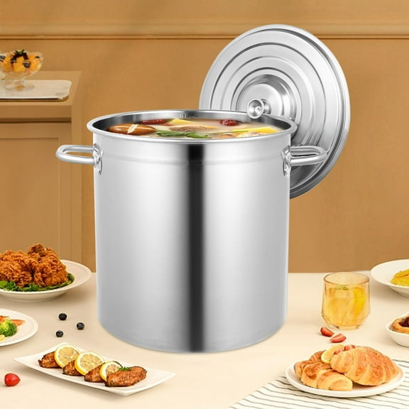 30 Quart 35L Commercial Grade Stockpot 201 Stainless Steel Stockpot Heavy-Duty Canning Pot Soup Pot Induction Pot with Lid and Riveted Handles for Soup Seafood Stock Canning
