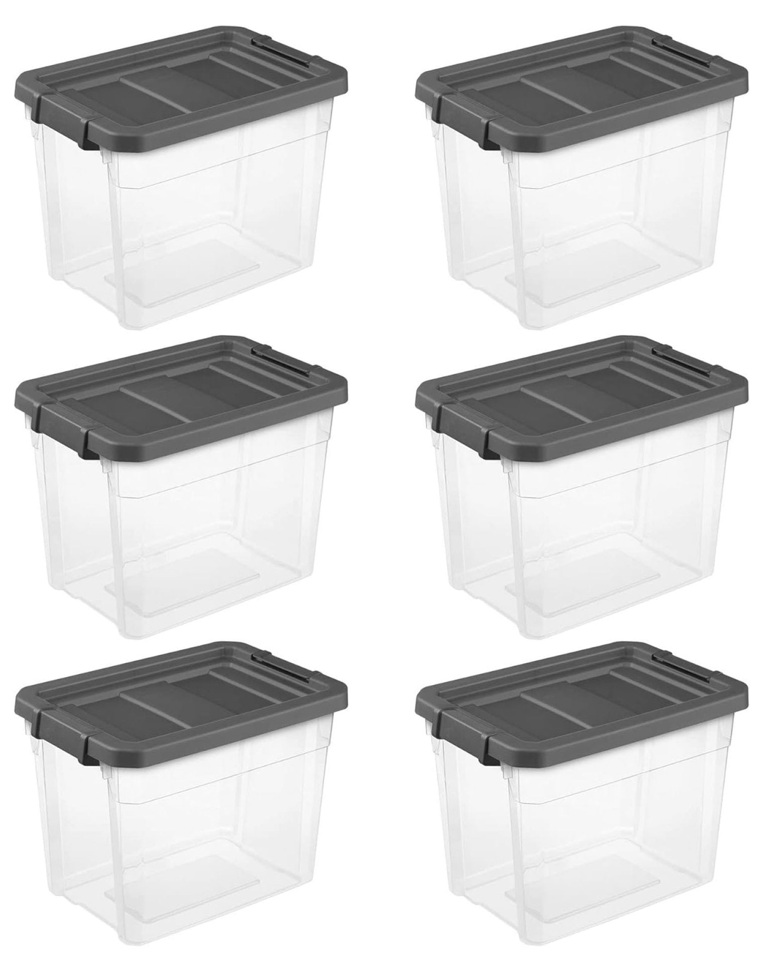 30 Quart Clear Plastic Stackable Storage Bins with Gray Lids, 6-Pack
