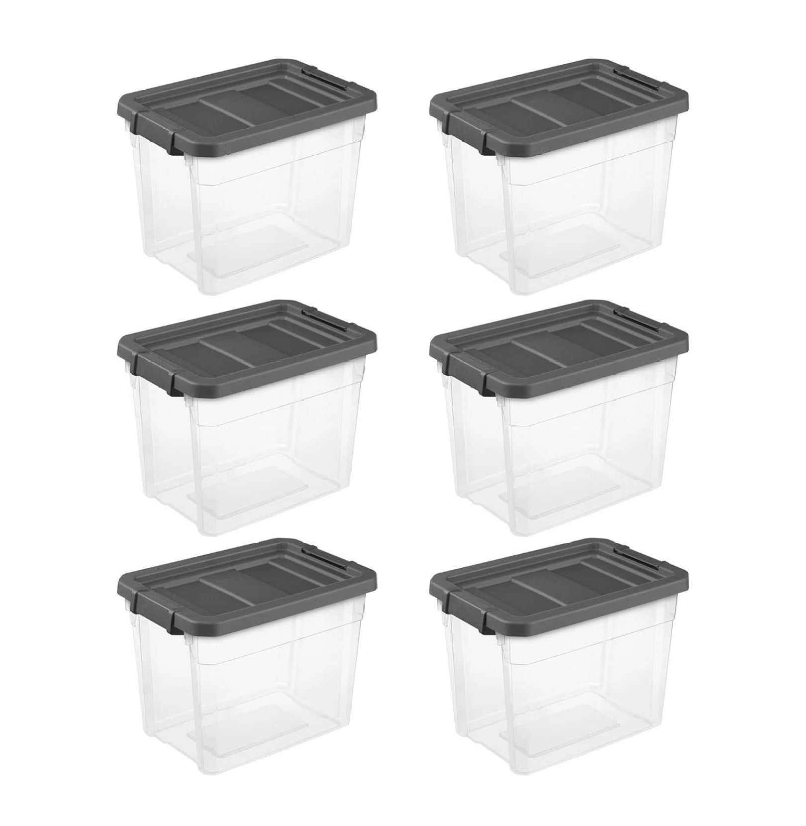 30 Quart Clear Plastic Stackable Storage Bins with Gray Lids, 6-Pack