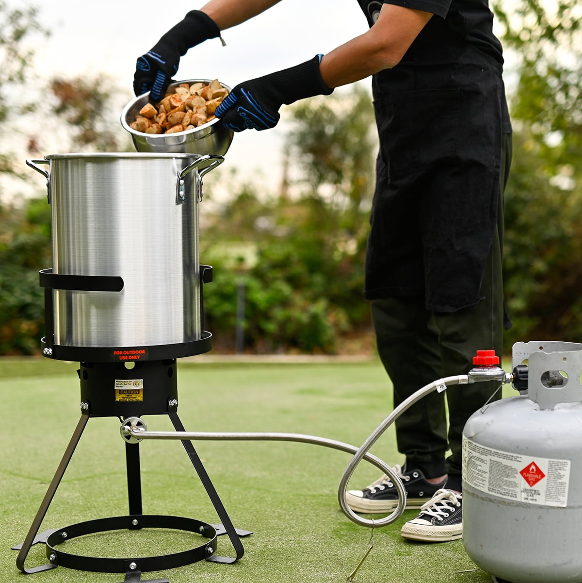 30 Quart Turkey Deep Fryer Aluminum Pot Boiling Seafood Cajun Propane Gas  Stove Burner Stand Injector Thermometer 