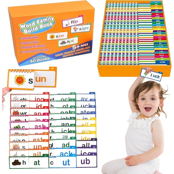 30 Read and Rhyme Flip Books, Reading And Rhyming Words Abc Vocabulary Flash Cards, Word Families Flash Cardsfor Education, Reading,Interaction,Sight Words Flash Card For Toddlers Preschoolers