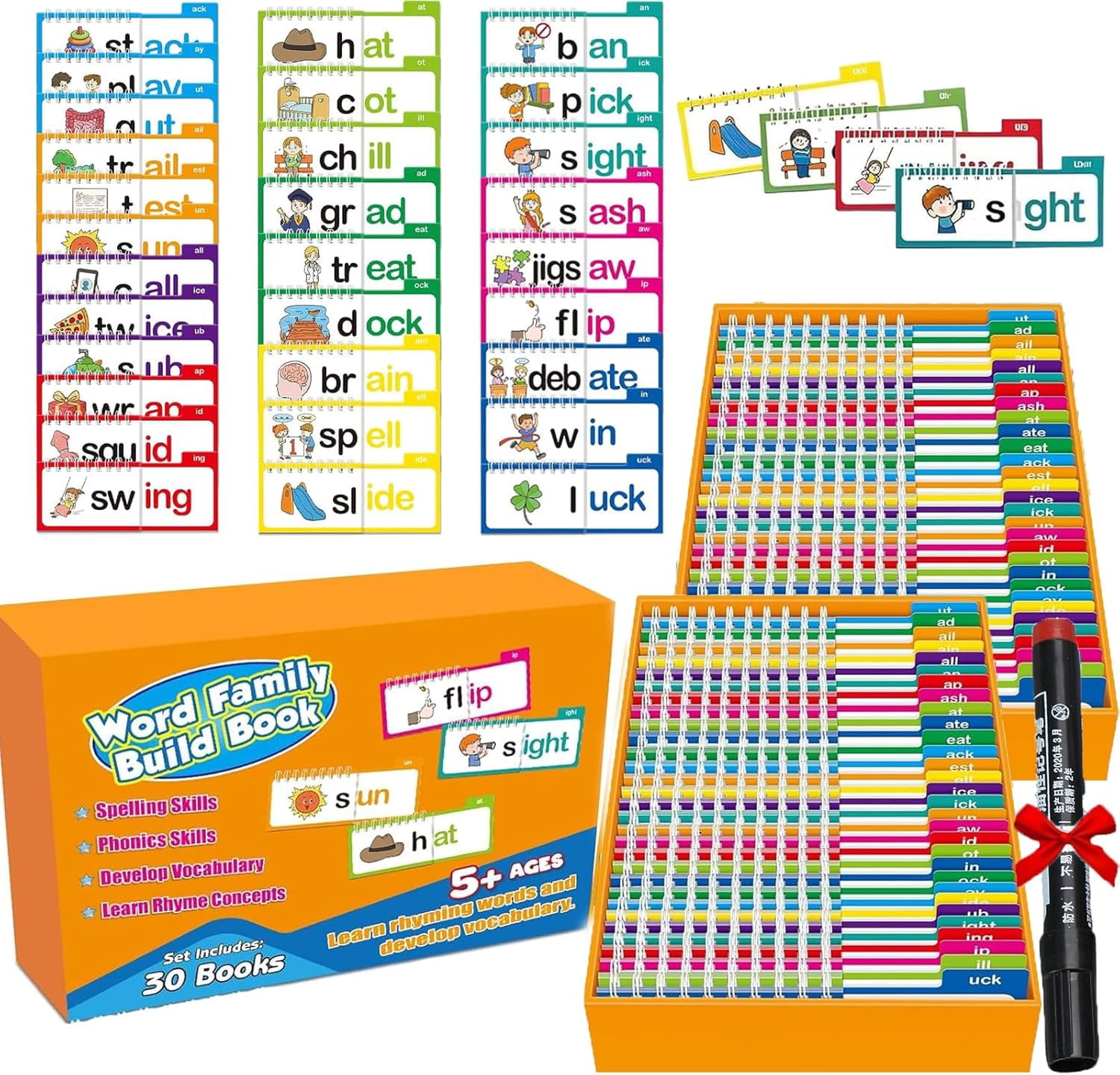 30 Read and Rhyme Flip Books Set with Word Family Build Book & ABC ...