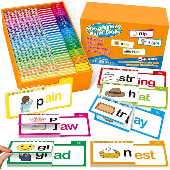 30 Read and Rhyme Flip Books, Sight Words Flash Cards Kindergarten Learning, Phonics Flip Books, Word Family Activity Books for Homeschool Preschool Classroom