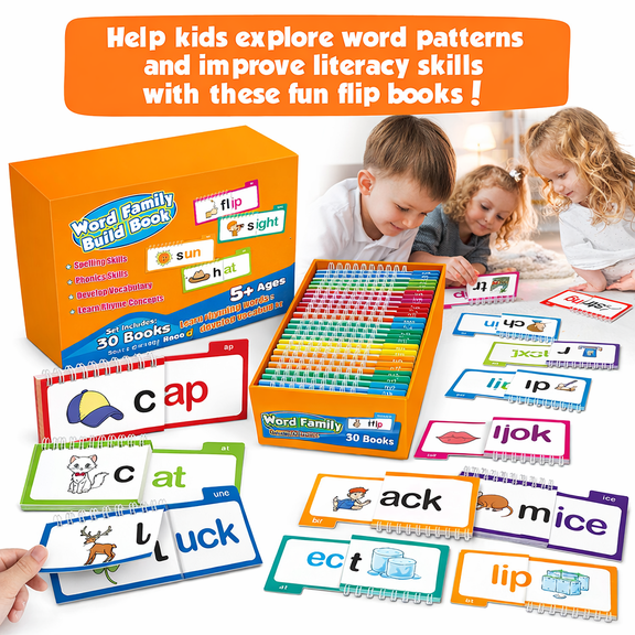 Zeling 30 Pack Sight Word Flash Cards Kindergarten, Phonics Flip Books, Reading Activities for Preschool Homeschool Learning