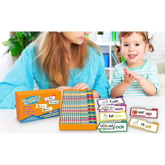 30 Reading Rhymes Flip Book Family Flashcards for Preschool Kindergarten - Sight Words, Phonics, Learn to Read Phonics Cards, Word Families