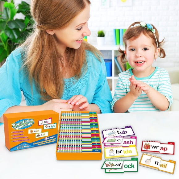 30 Reading Rhymes Flip Book Family Flashcards for Preschool Kindergarten - Sight Words, Phonics, Learn to Read Phonics Cards, Word Families