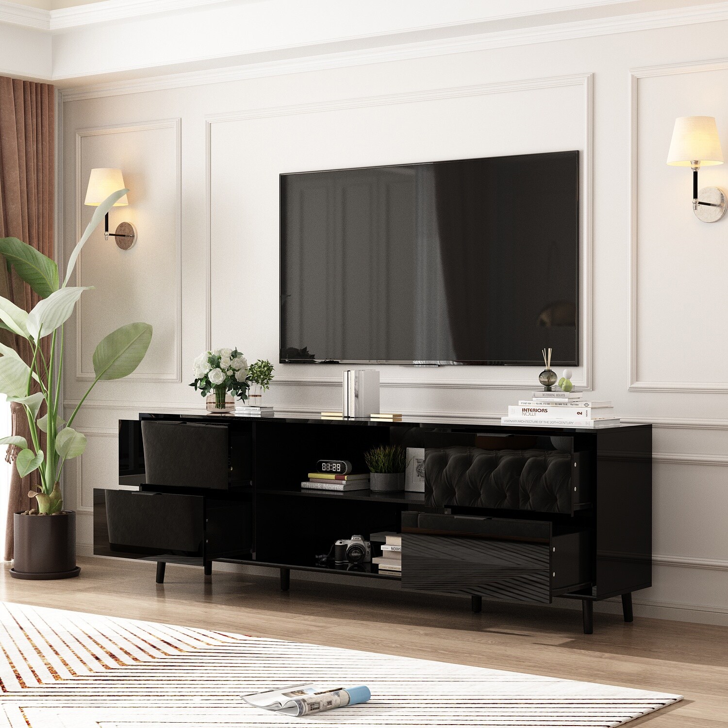 30" Recessed Electric Fireplace High Glossy TV Stand Combo Fireplace TV ...