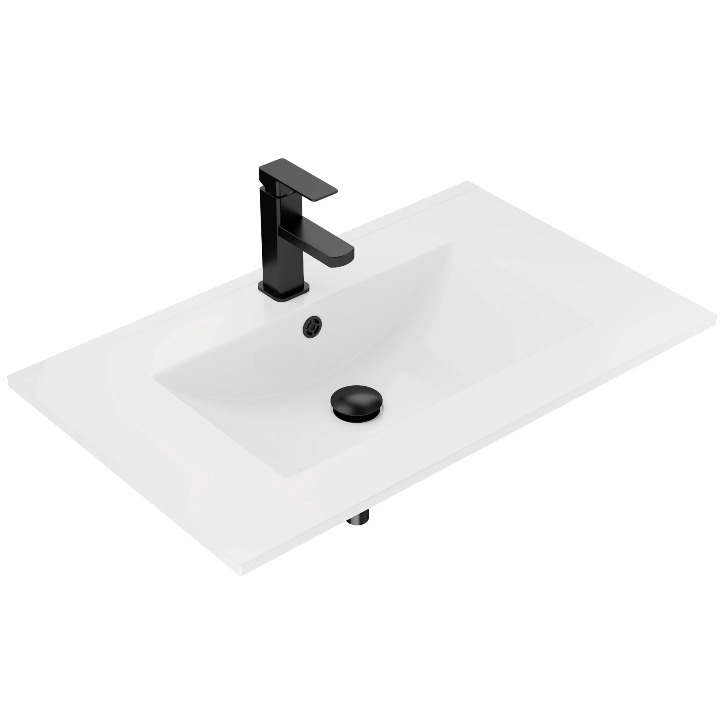 Eclife 30-inch Rectangular Integrated Bathroom Sink, Single Hole, With Overflow, White