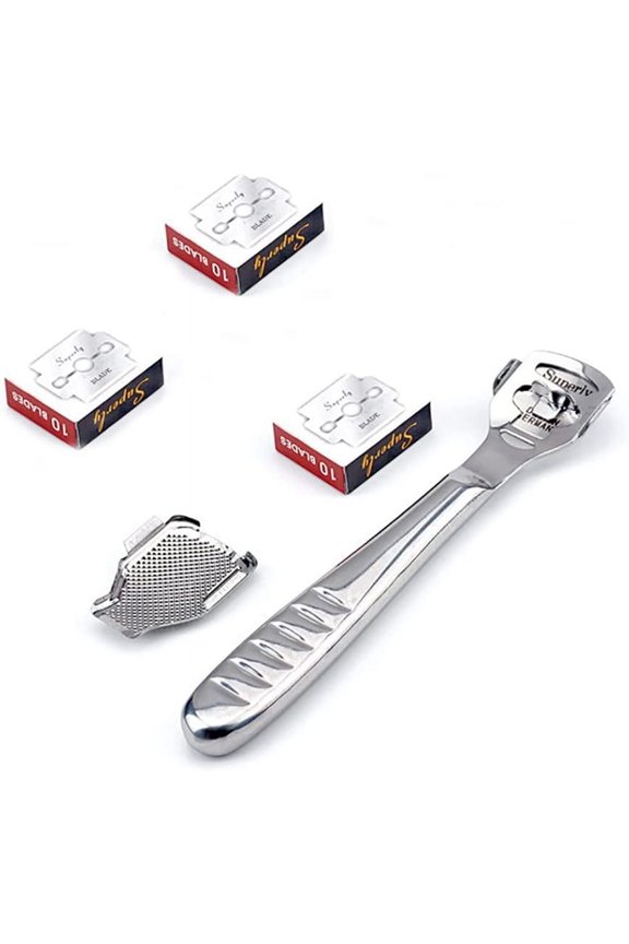 30 Replacement Blades, 1 Stainless Steel Razor and 1 Foot File Care Tool, Hard Dry Skin Remover for Hands and Feet