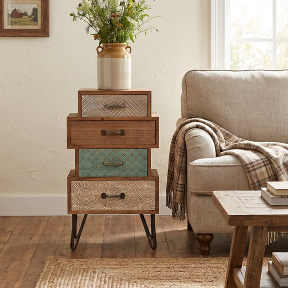 Langford Home 30" Retro 4-Drawer Wood End Table