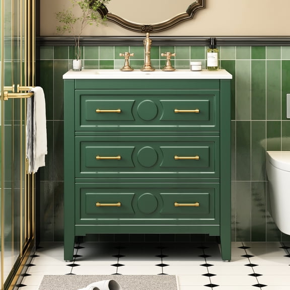 30'' Retro Style - 3 Drawer Storage Solution - Bathroom - Easy - to - Assemble Solid Wood Vanity