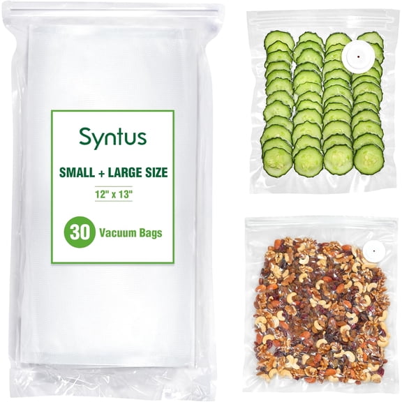 30 Reusable Vacuum Sealer Bags for Food Large 12" x 13" Food Storage Zipper with Air Valve BPA-free Leakproof Keep Freshness Compatible Compact Sealers