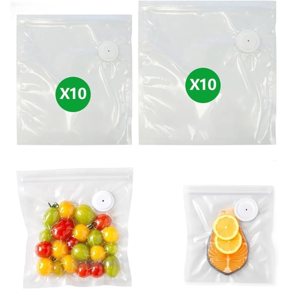 30 Reusable Vacuum Sealer Bags with Air Valve, Food Saver Bags for Sous Vide, Meal Prep & Food Storage, Leakproof Freezer Safe (10S+10L)Q