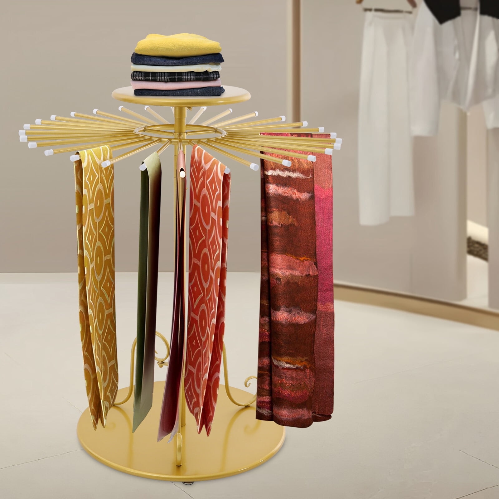 30 Rods Gold Scarf Display Stand Freestanding Rotating Scarf Display ...