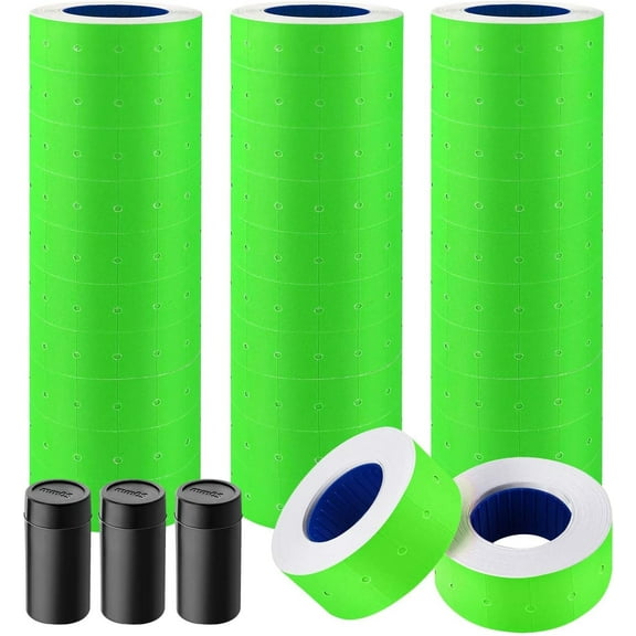 30 Rolls 15000pcs White Price Gun Labels for Mx-5500 Labeller White Pricemarker Stickers Plus 3 Piece Refill Ink Rolls (Green)