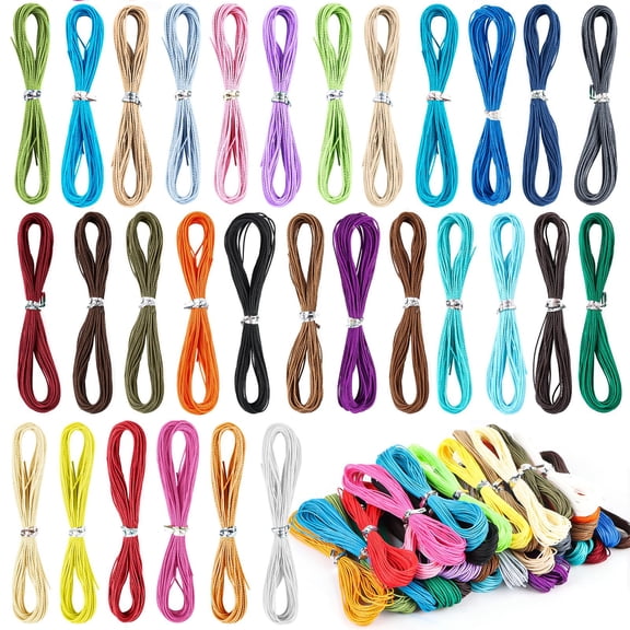 30 Rolls 1mm Waxed Polyester Cord, 10m Each Waxed String Rattail Satin Nylon Cord for Bracelet Necklace DIY, Macrame Craft Jewelry Making