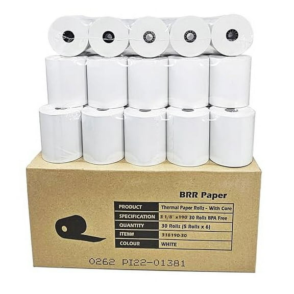 (30 Rolls) 3 1/8 x 190 Thermal Paper Rolls Compatible with Clover Stations, Square Stations and Most Receipt Printers
