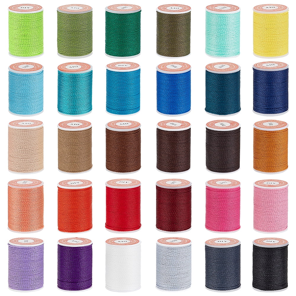 30 Rolls 30 Colors Round Waxed Polyester Cord Taiwan Waxed Cord Twisted Cord Mixed Color 1mm 12.02 yards(11m)/roll 1 roll/color
