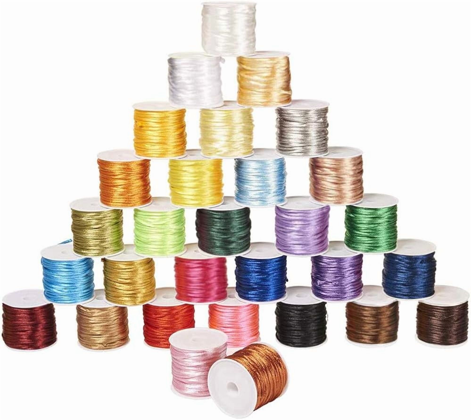 30 Rolls About 328 Yards Satin Nylon Jewellery Cord 2mm Rattail Chinese Knotting Cord Shamballa Macrame Thread Beading String Mixed Color for DIY Craft Making Kumihimo Friendship Bracelets