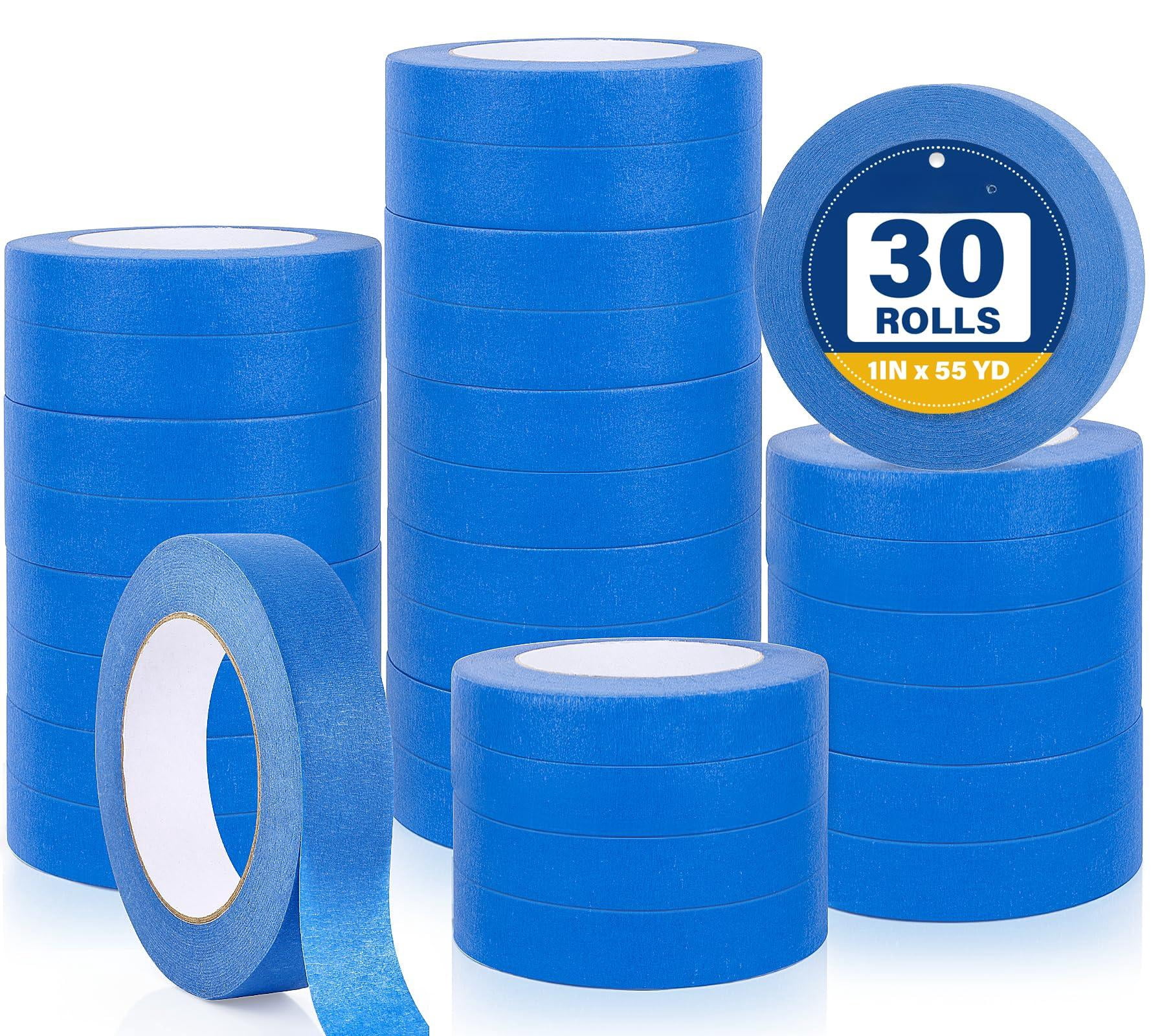 30 Rolls Blue Painters Tape 1 Inch Wide  55 Yards Multi-surface Bulk Masking With Lines Free Painting For Indoor And Outdoor Home Wall