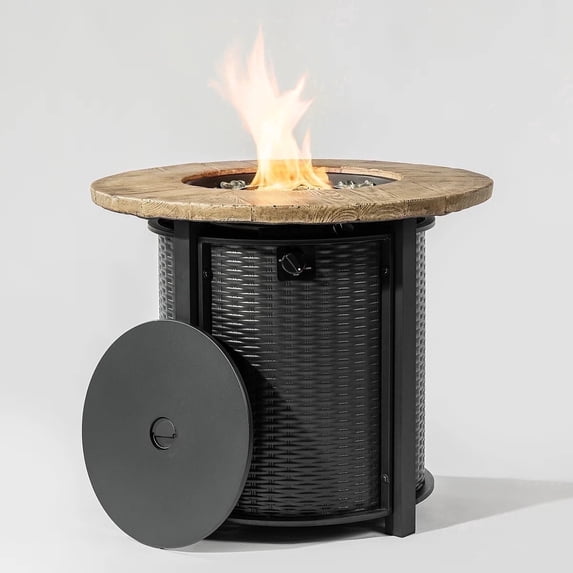 AJ Enjoy 30" Round 50,000 BTU Propane Gas Fire Pit Table & Patio Heater, Brown Concrete, Includes Accessories