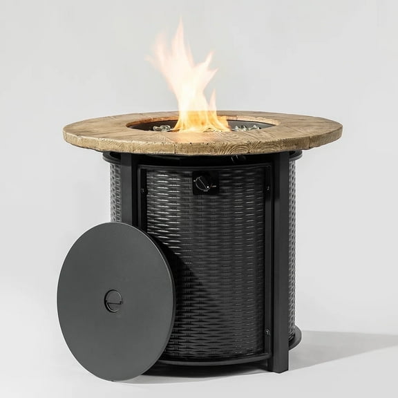 AJ Enjoy 30" Round 50,000 BTU Propane Gas Fire Pit Table & Patio Heater, Brown Concrete, Includes Accessories