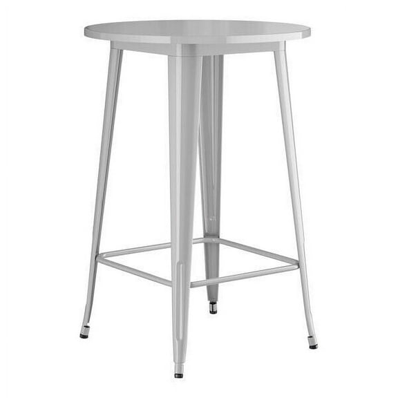 30'' Round All Weather Silver Metal Restaurant Patio Bar Height Table For Indoor or Outdoor Use