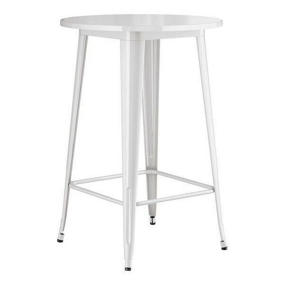 30'' Round All Weather White Metal Restaurant Patio Bar Height Table For Indoor or Outdoor Use