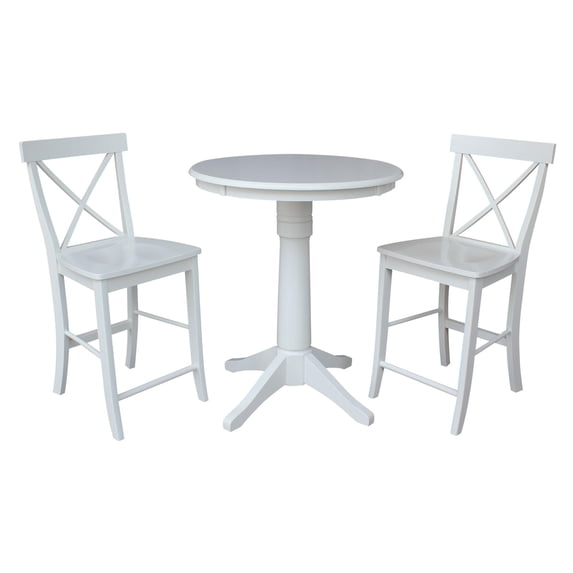 30" Round Counter Height Table and 2 X-back Stools - White - 3 Piece Set