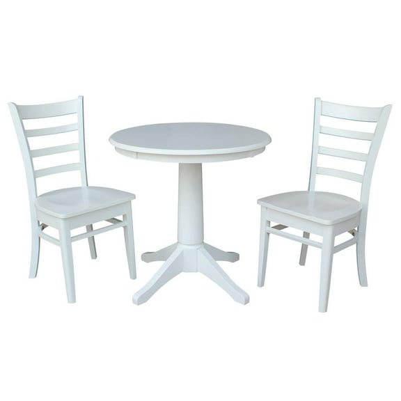 30" Round Dining Table and 2 Emily Chairs - White - 3 Piece Set