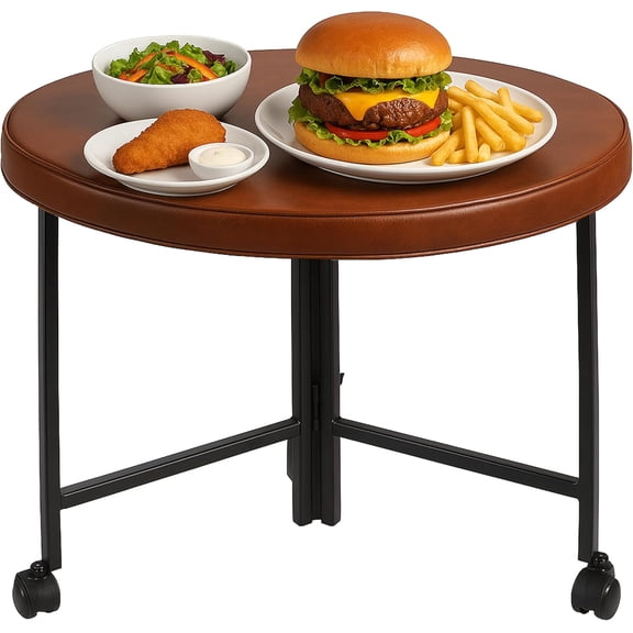 30" Round Folding Table w/ Lockable Wheels -Heavy-Duty Indoor & Outdoor Round Table, Folding Round Table w/Leather Top for Round Tables for Parties, Camping Round Foldable Table & Dinning Room Tables
